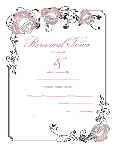 Personalized Renewal of Vows Certificate