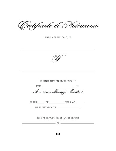 Certificado de matrimonio simple, elegante y eterno, en papel blanco con letras negras en una hermosa fuente.
