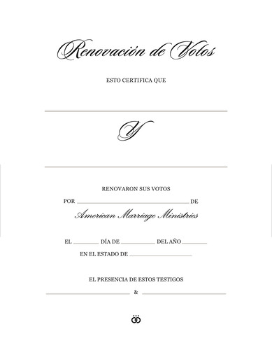 Imagen del producto: un certificado de renovación de votos simple y elegante, con letras delicadas sobre fondo blanco.
